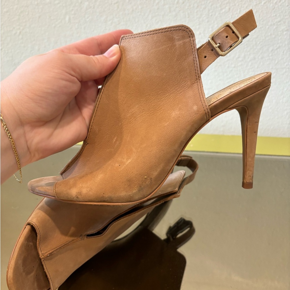 Vince Camuto Women's Catina Sandal Size 8 High Heel Bootie Tan Suede Open Toe